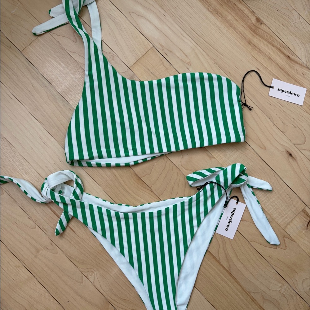 Green striped super down bikini